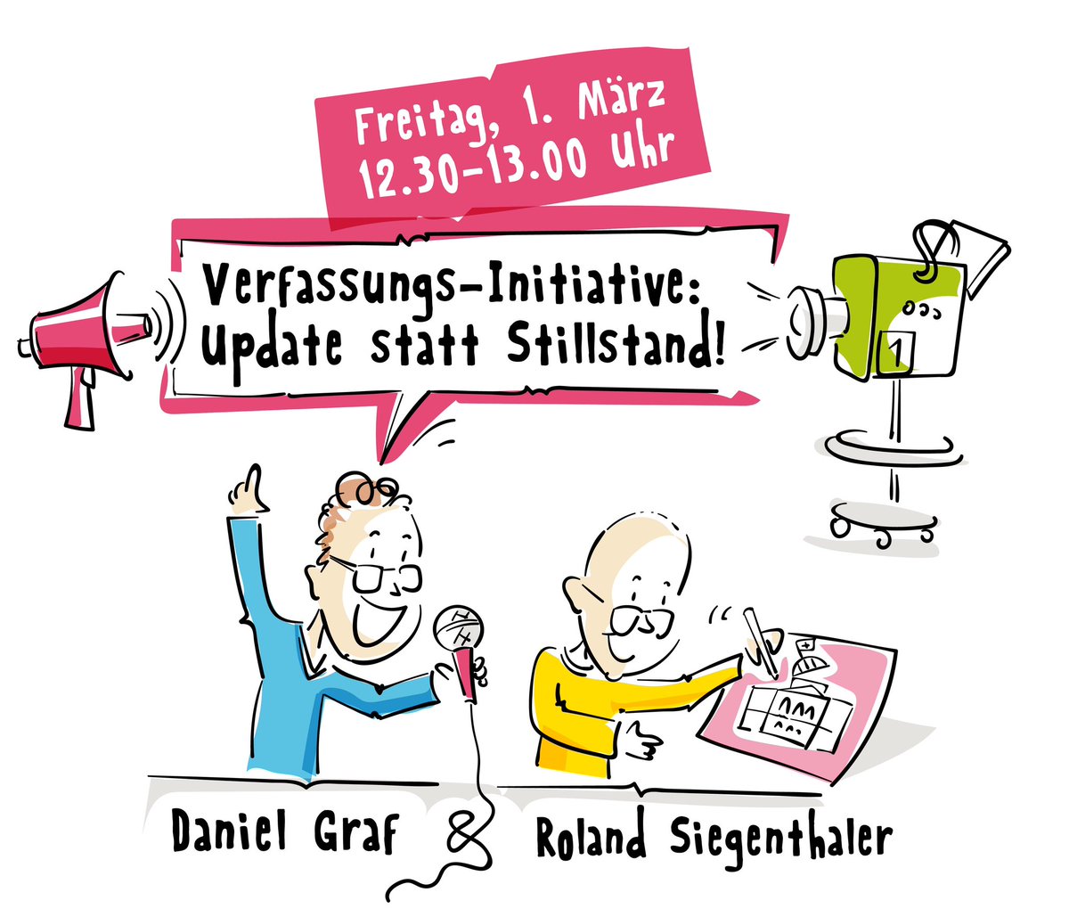 📺 Heute Freitag 12:30 startet unsere Pilotsendung «Update statt Stillstand». Erzähle mehr zur geplanten Verfassungs-Initiative &amp; beantworte brennende Fragen. 🔥 Mit live «Graphic Recording» von Roland Siegenthaler.  👉Veranstaltungs-Link: addevent.com/event/GU204004…