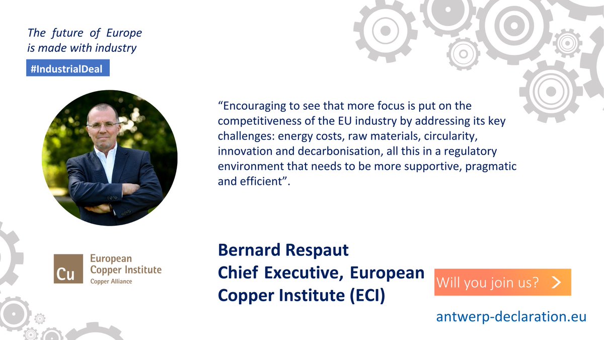 Proud signatory of #AntwerpDeclaration for a EU #IndustrialDeal!
As a leader in EU's decarbonisation journey, #copper is pivotal for electrification & renewables
We commit to enhancing mining, refining & recycling capabilities while actively reducing greenhouse gas emissions 🌍⚡️