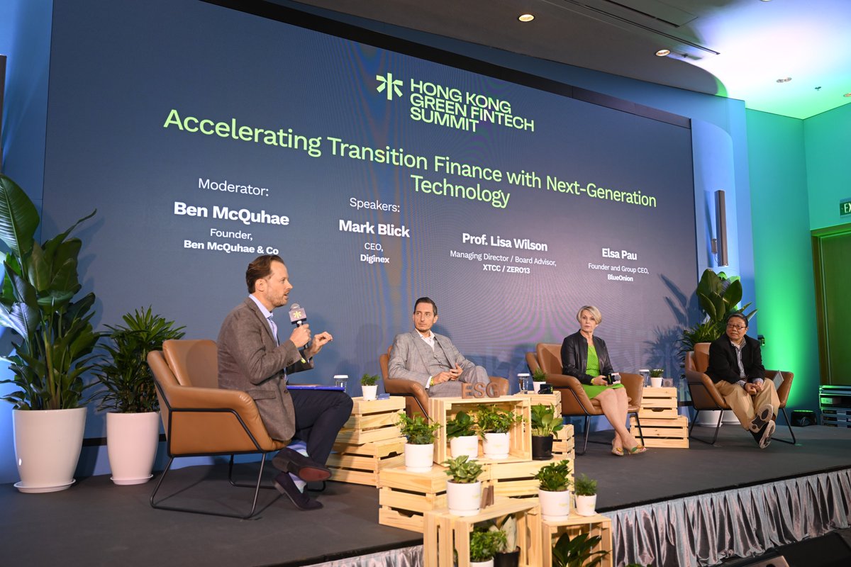 Cutting-edge green fintech solutions shone at #HKGreenFinTechSummit's panel! Moderator Ben McQuhae led insightful talks by: Elsa Pau of #BlueOnion on sustainability metrics empowering responsible investing, LisaWilson of XTCC/ZERO13 on unlocking climate capital via green…