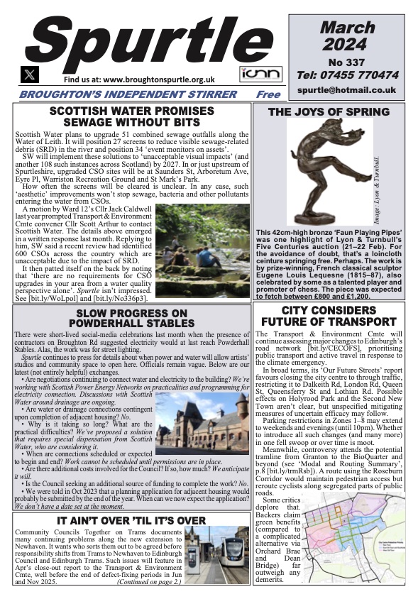 theSpurtle's tweet photo. ISSUE 337.—Front-page splash on bit-free sewage for Water of Leith: https://t.co/Cdgvt7LV5P.
#Edinburgh #hyperlocal #news #environment https://t.co/m9HM2Vf0Ie