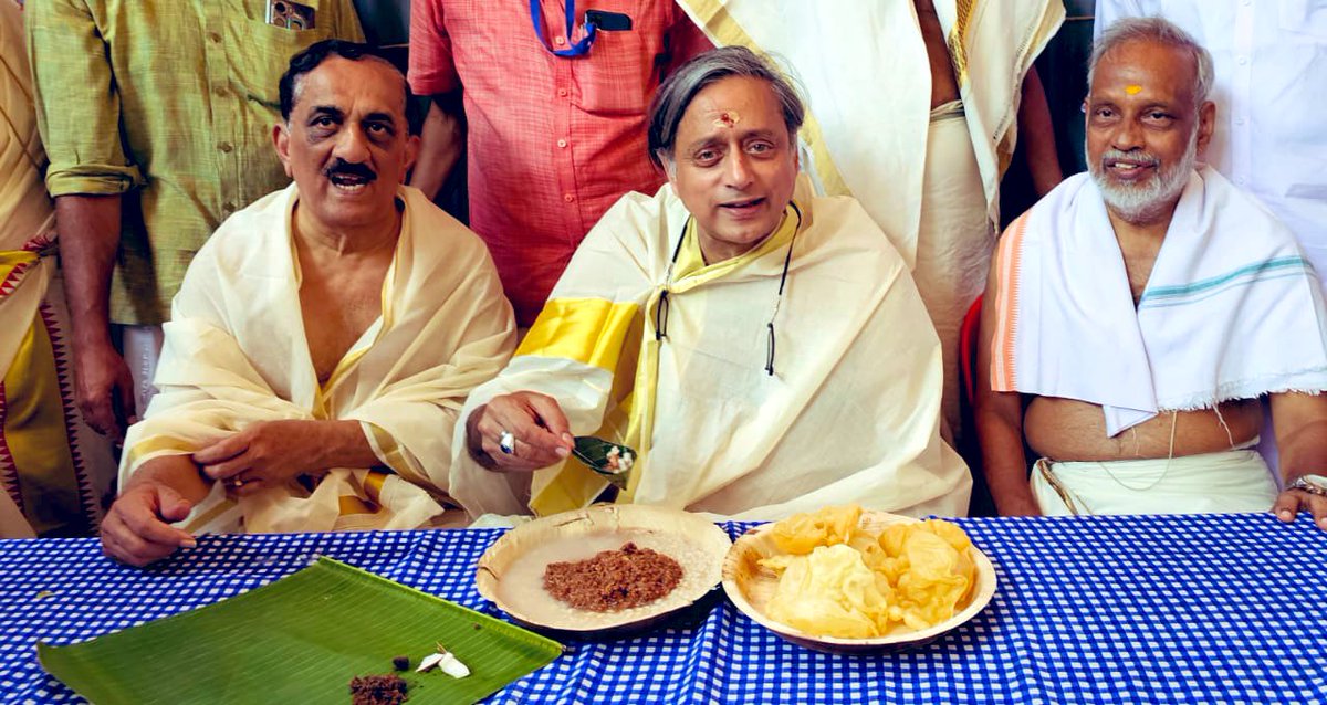 After inaugurating the Yatra I offered my devotions at the fabled Guruvayoor Temple. My Darshan was moving and meaningful but these pictures are outside the shrine, where I was accompanied by the former Devaswom Board President TV Chandramohan. Sampled the amazing food offered