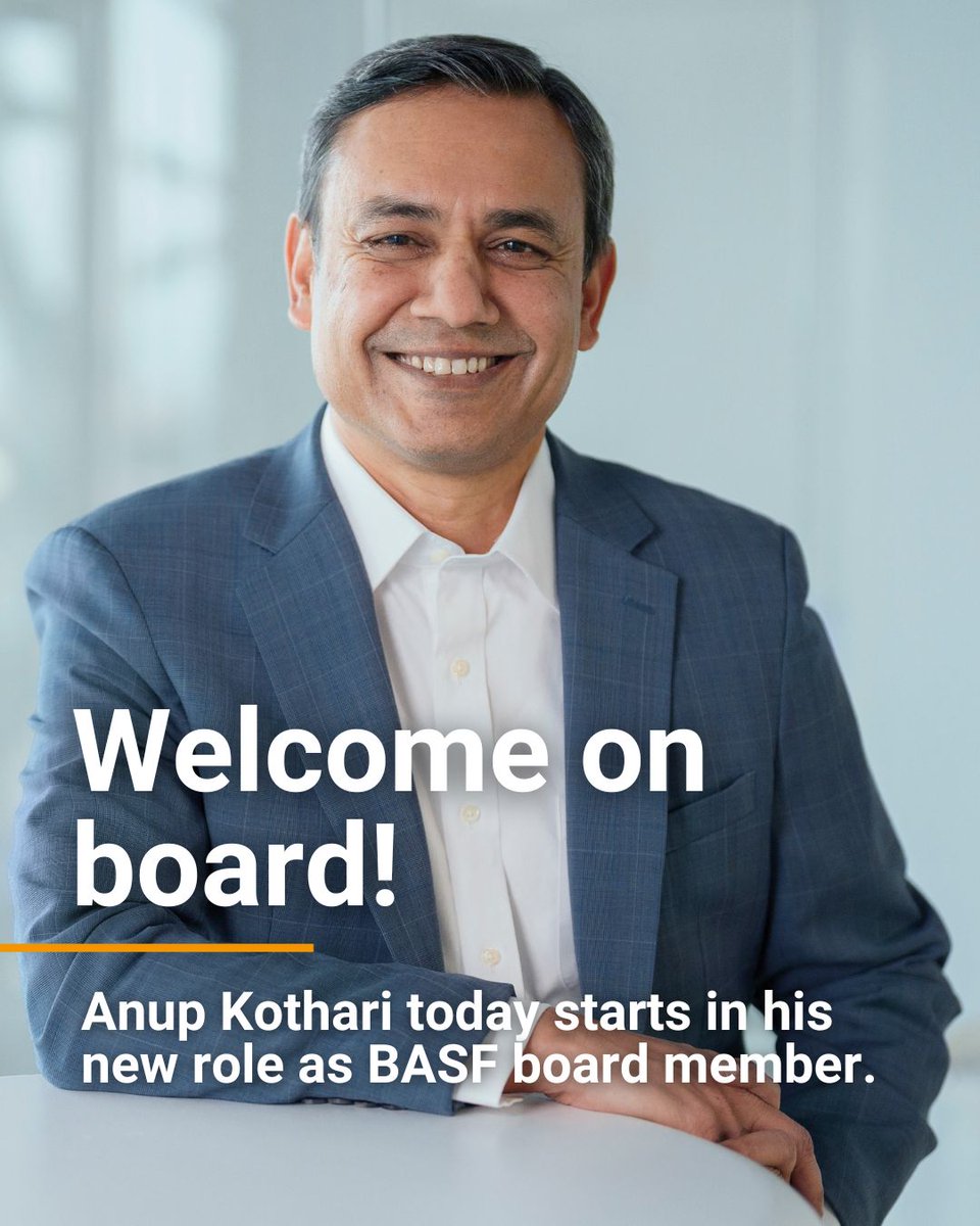 Welcome on board! Anup Kothari today starts in his new role as member of the Board of BASF SE. He took over responsibility for the divisions Catalysts, Coatings, Dispersions & Resins and Performance Chemicals. All the best and much success!​ #BASFboard #TeamBASF