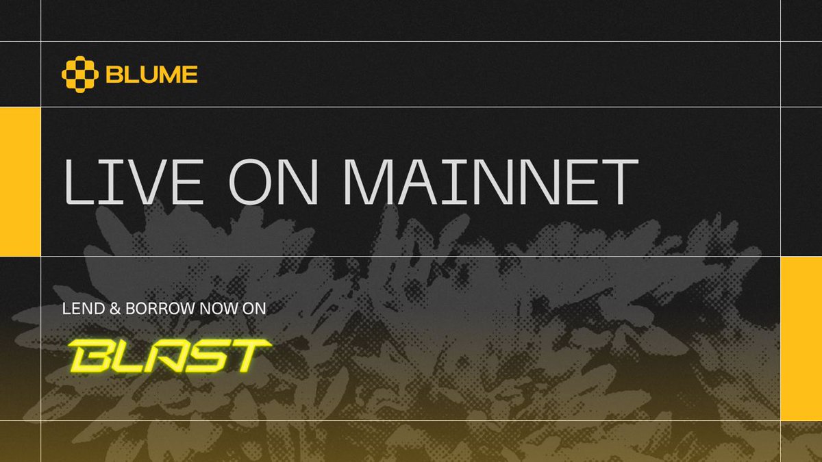 Blume is live on mainnet!

The team has worked tirelessly to bring you the best lending market on @Blast_L2!

Lend and borrow at blume.fm