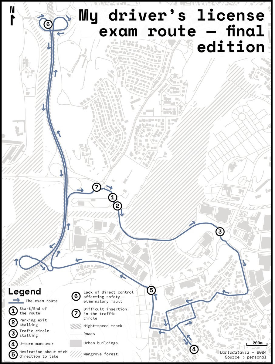 cartodataviz's tweet image. #mapfailbruarychallenge The Map Failbruary Challenge is officially over! 29 days dedicated exclusively to producing the &quot;worst&quot; maps possible. But with the end of this challenge, my final production : the definitive edition of my driver&apos;s license exam route

#map #cartography
