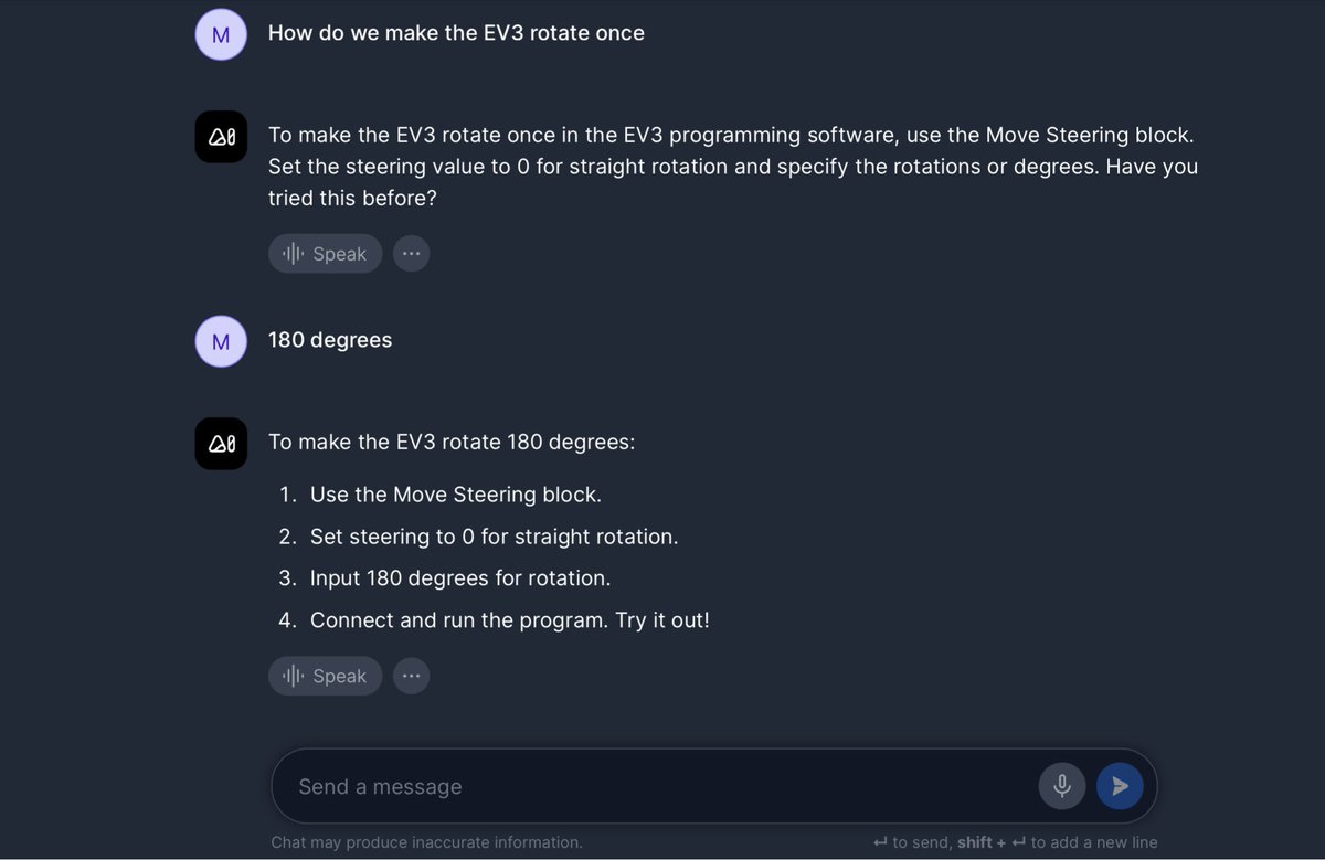 To give Ss another support tool (alongside project slides, webpage links &amp; support videos) when getting familiar with using <a href="/LEGO_Education/">LEGO Education</a> #EV3 #Mindstorms, I created an LEGO EV3 Mindstorm Assistant Space on <a href="/GetSchoolAI/">SchoolAI</a>

A simple way of testing this tool’s effectiveness

#AI