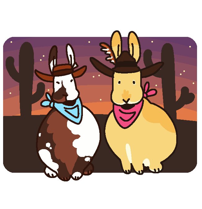 me and my friend jack as rex rabbits. hes the left one, a chestnut with white spotting, and im the right one a fawn coat. we are cowboys too yeehaw #ArtistOnTwitter #bunny #rexrabbit #Cowboys #wildwest #art