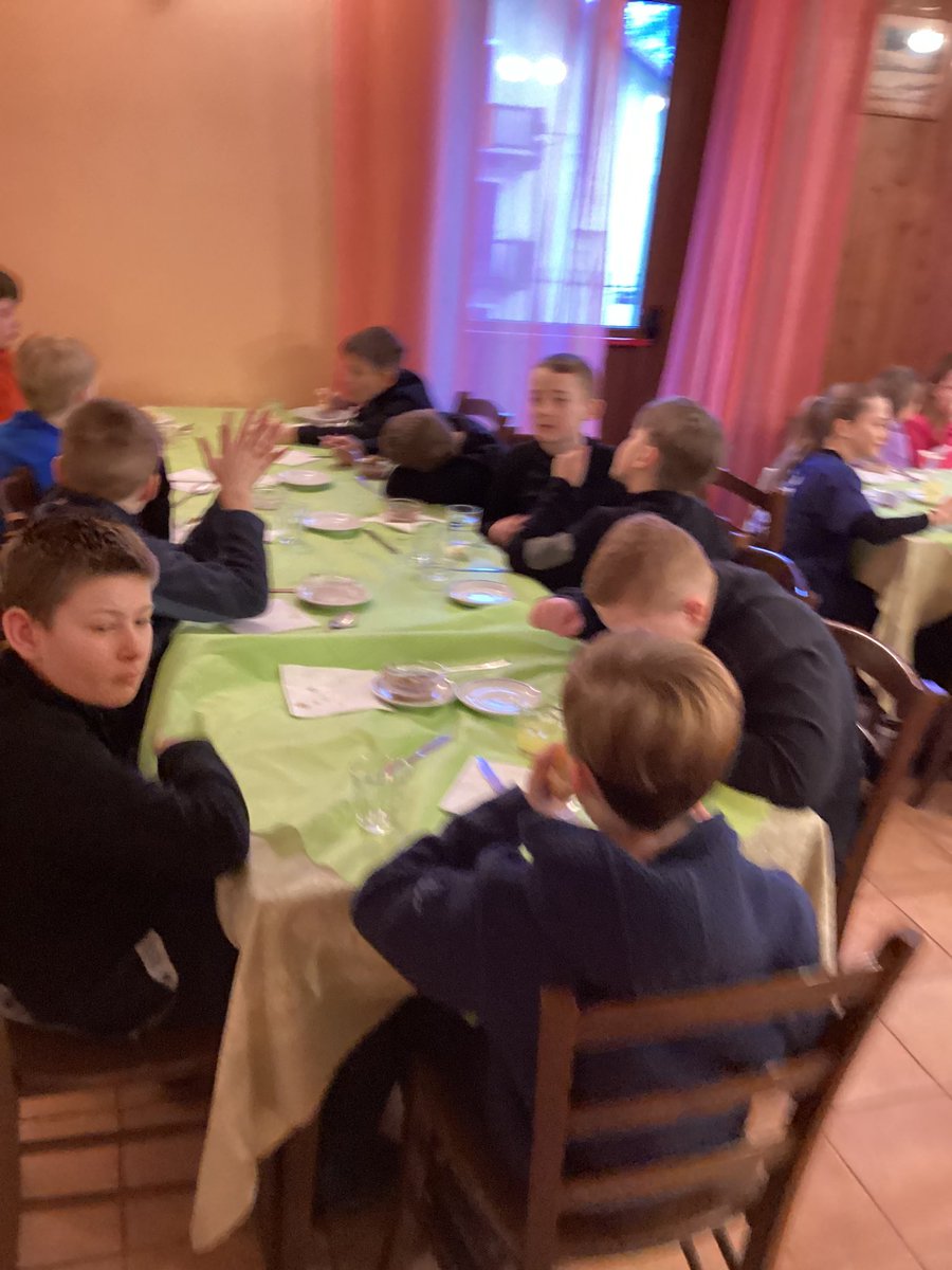 stmonicasbootle's tweet image. Children enjoying breakfast this morning, fuelling for a busy day of skiing and snowboarding.