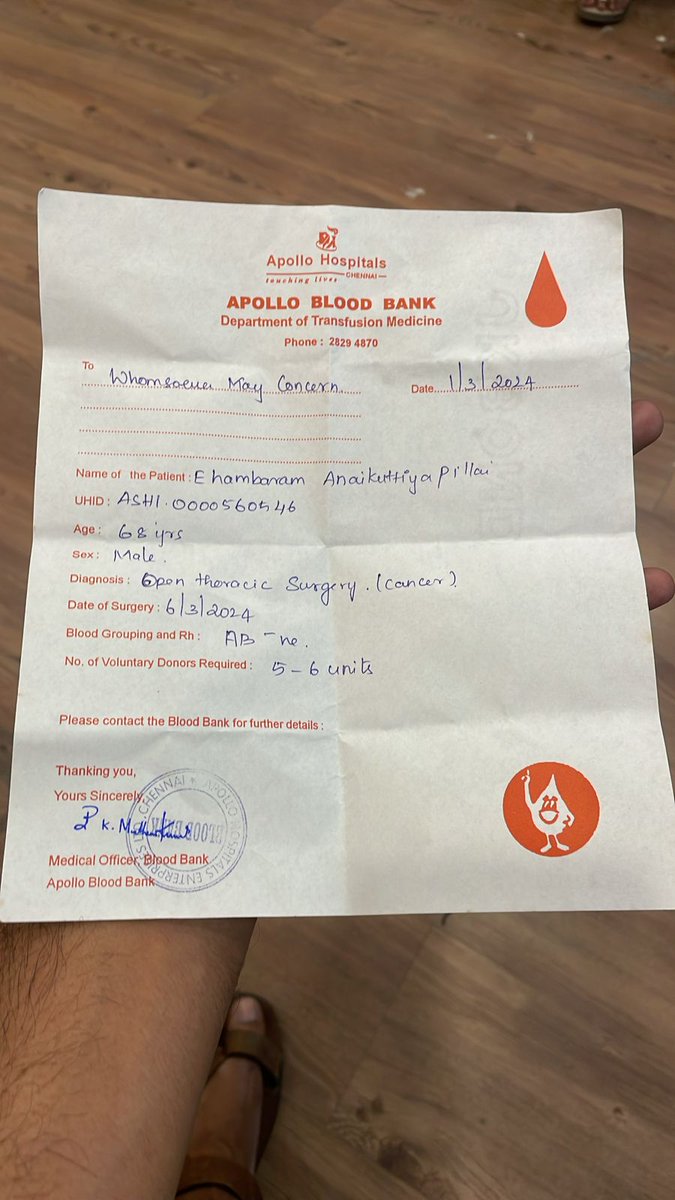 Major Madhan Kumar 🇮🇳 (@major_madhan) on Twitter photo #blooddonors required for a srilankan family who's in chennai for life saving surgery at #Appolohospital Chennai.
5 units of AB-ve blood group.
WhatsApp number - +94 77 719 0902
<a href="/BloodDonorsIn/">Blood Donors India</a> <a href="/Shivani15691817/">Shivani yadav</a>
<a href="/drjsrajkumar_/">डॉ. जे.एस. राजकुमार</a> #blooddonors required for a srilankan family who's in chennai for life saving surgery at #Appolohospital Chennai.
5 units of AB-ve blood group.
WhatsApp number - +94 77 719 0902
<a href="/BloodDonorsIn/">Blood Donors India</a> <a href="/Shivani15691817/">Shivani yadav</a>
<a href="/drjsrajkumar_/">डॉ. जे.एस. राजकुमार</a>
