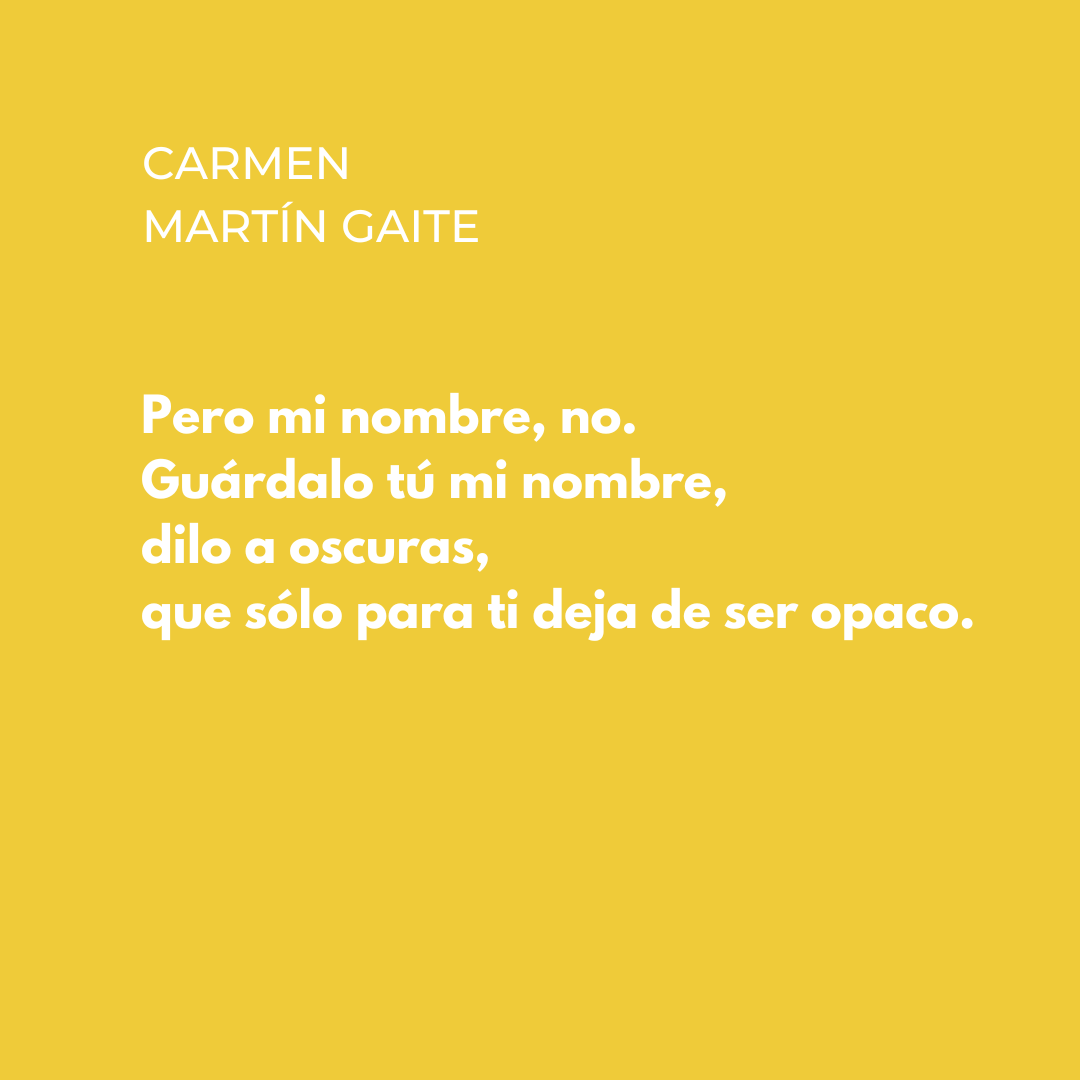 Aquests són els versos finals del poema 'Nombre escondido', de Carmen Martín Gaite. Els hem llegit a A rachas. Poesía reunida (edició de José Teruel), publicada el 2023 per @labellavarsovia. 

#poesia #donespoetes #poesía #poesiaencastellano #mujerespoetas #carmenmartingaite