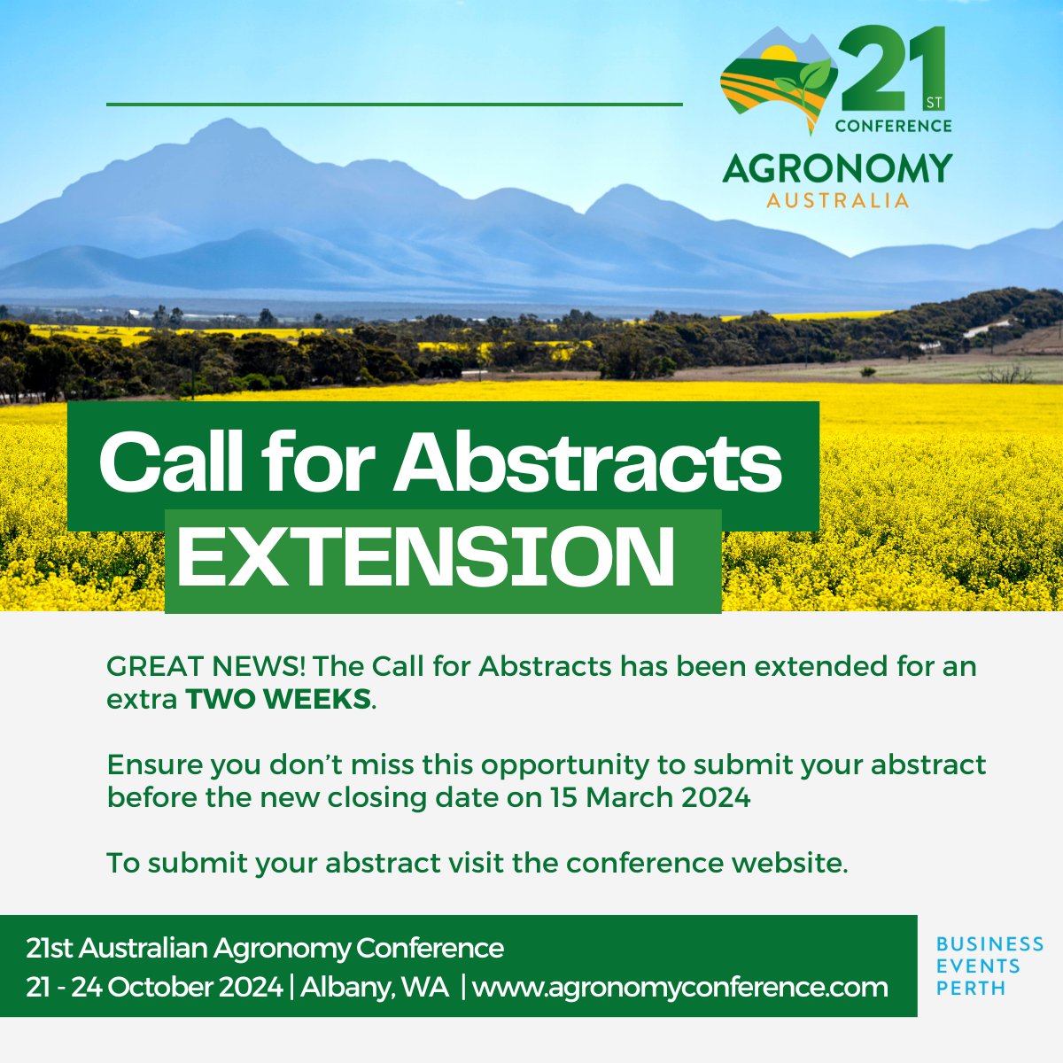 We've listened and we've heard that all you agronomists have been busy- and that includes us!! We really DO want to hear about your agronomy research at our 21st Conference 🍾🍾- so an EXTENSION has been granted 👇👇👏👏