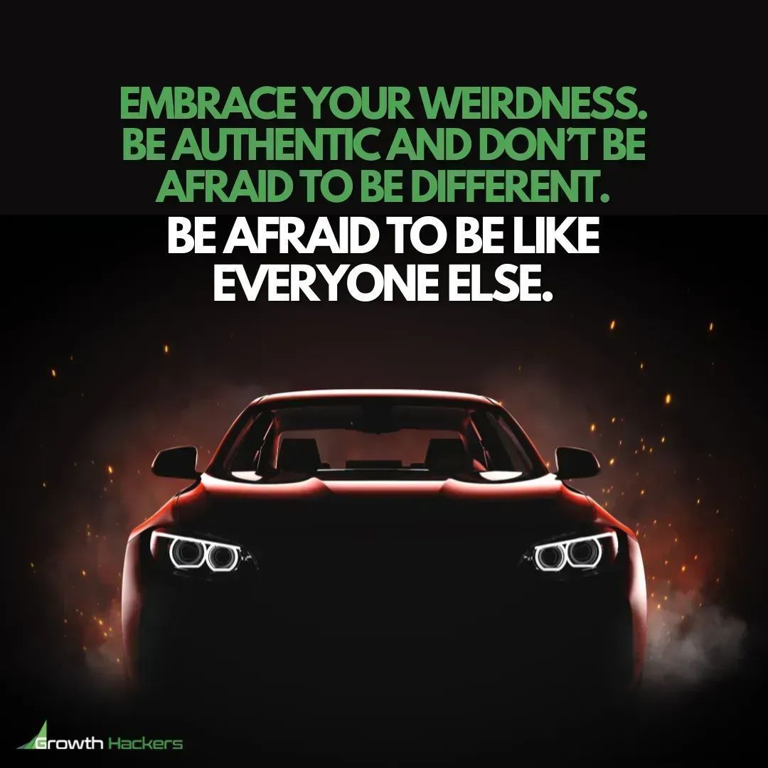 Embrace your Weirdness.
Be Authentic and Don’t be Afraid to Be Different.
Be Afraid to Be Like Everyone Else.

buff.ly/2PfX1mp

#Weird #Weirdness #Different #BeDifferent #StandOut #Branding #FitIn