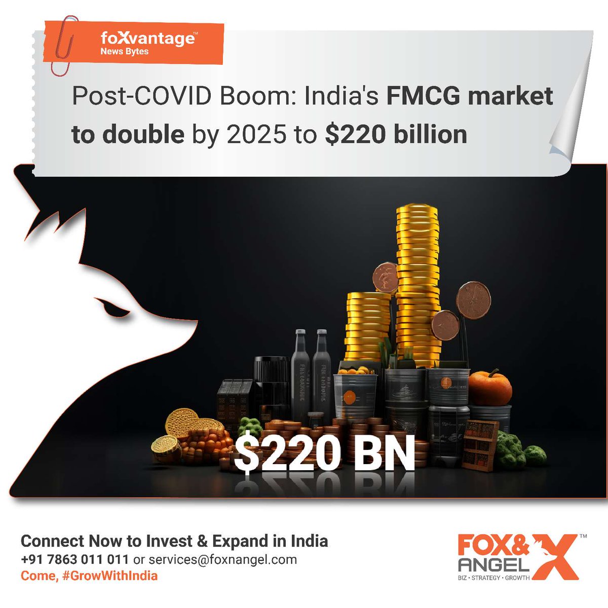 foxnangel's tweet photo. Post-COVID Boom: India's FMCG market to double by 2025 to $220 billion

Come, #GrowWithIndia
.
https://t.co/gOVXbsBubH
.
#FoxvantageNewsBytes #FMCG #FmcgProducts #FmcgPackaging #RetailMarket #SalesGrowth #RetailMarketing #ConsumerProducts #StrategyConsulting #FDI #FoxnAngel https://t.co/IOByWSpPTX