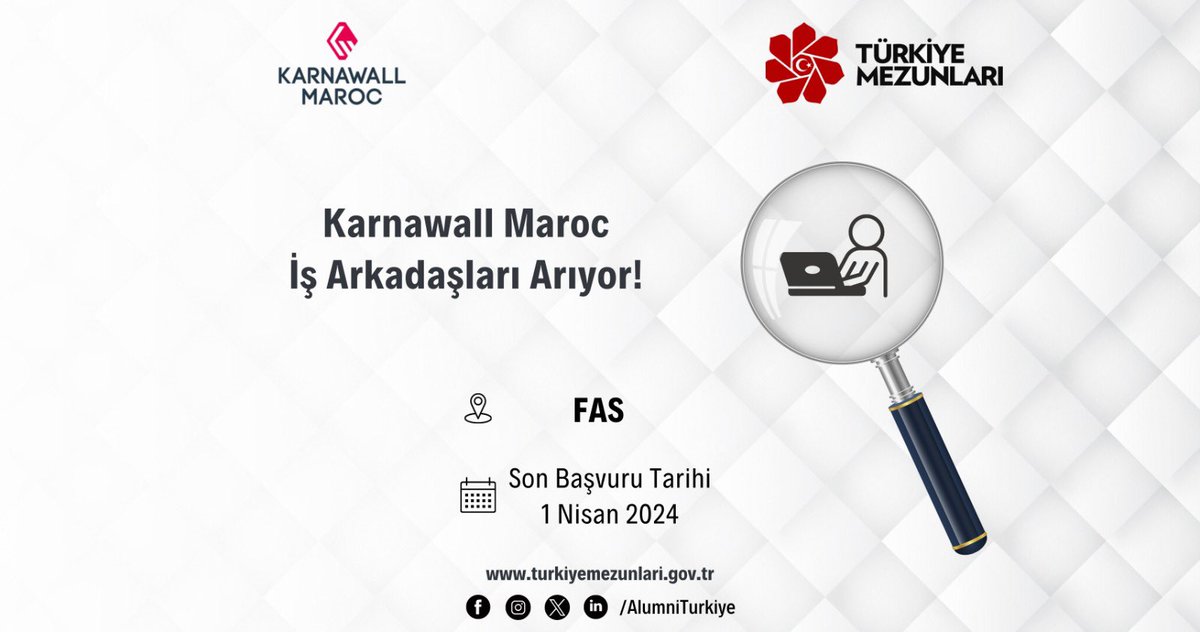 Karnawall Maroc, çalışma arkadaşları arıyor. ⏳Son Başvuru Tarihi: 01 Nisan 2024 🔎Detaylı Bilgi ve Başvuru İçin: turkiyemezunlari.gov.tr/is-ilanlari/ka…