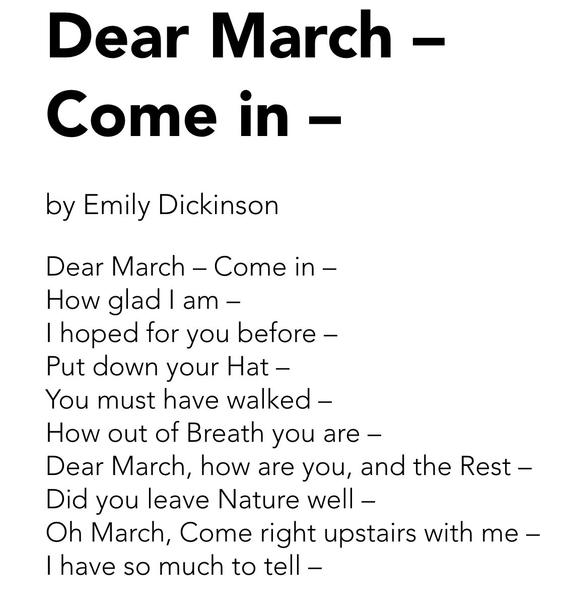 Dear March – Come In –