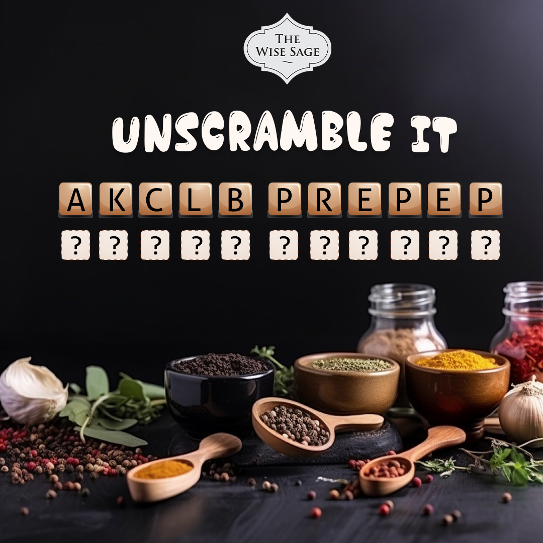 Test your skills and unscramble the letters to reveal the hidden word! 

Ready, set, unscramble! 🧩 

Comment below your answers. 

#PuzzleFun #BrainTeaser #tws #SpiceSage #organicspices #FreezerMilling #Flavour #Purity #spices #TheWiseSage #Intagramquiz #quizoftheday #hiddenword