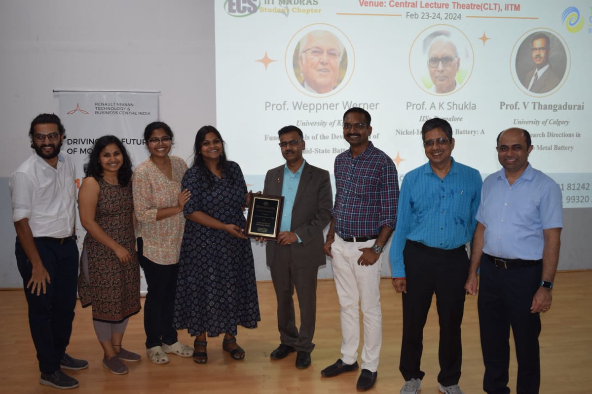 Proud co-organizers with ECS-IITM Student chapter for Symposium & Hands-on Battery Session @iitmadras Plenary talks by Profs. Werner Weppner, A. K. Shukla, @VThangadurai4 on #solidstatebatteries. Citation from @ECSorg for excellence award! Symposium site:lnkd.in/dYBca_vy