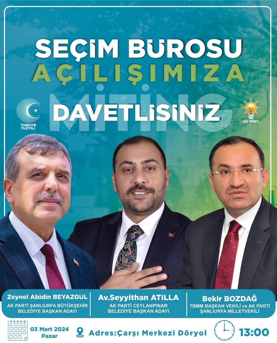 Belediye Başkan Adayımız Sn. @seyithan_atilla'nın Seçim Bürosu açılışına tüm Halkımız davetlidir. @RTErdogan @bybekirbozdag @adelioglu63 @zabeyazgul @dmtstcgvn1 @MeralBeskat