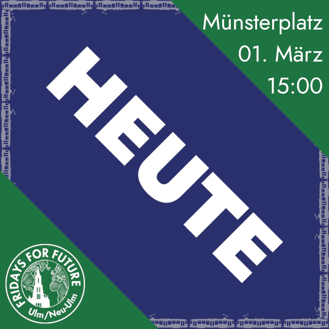 🔥HEUTE ist es soweit🔥

🕒Um 15 Uhr treffen wir uns auf dem Münsterplatz🕒

💚Zusammen auf die Straße für den öffentlichen Nahverkehr💚
📅 01. März
🕒 15 Uhr 
📍 Münsterplatz
#wirfahrenzusammen
#fridaysforfuture #klimastreik #climatestrike #klimakrise #climatecrisis #ulm #neuulm