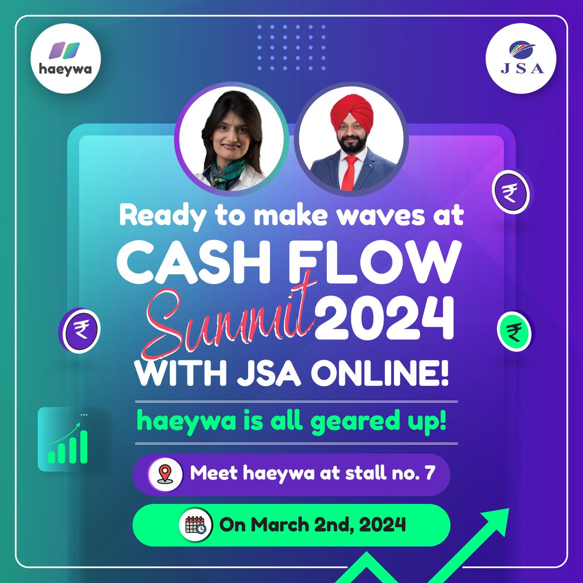 Join the excitement at Cash Flow Summit 2024 with haeywa! Dive into innovative strategies alongside 750+ business owners. Don't miss out – meet us at stall number 7 for a firsthand experience!

To Register: bit.ly/Shilpa-CashFlo… 

#CashFlowSummit2024 #JSAOnline #haeywaImpact