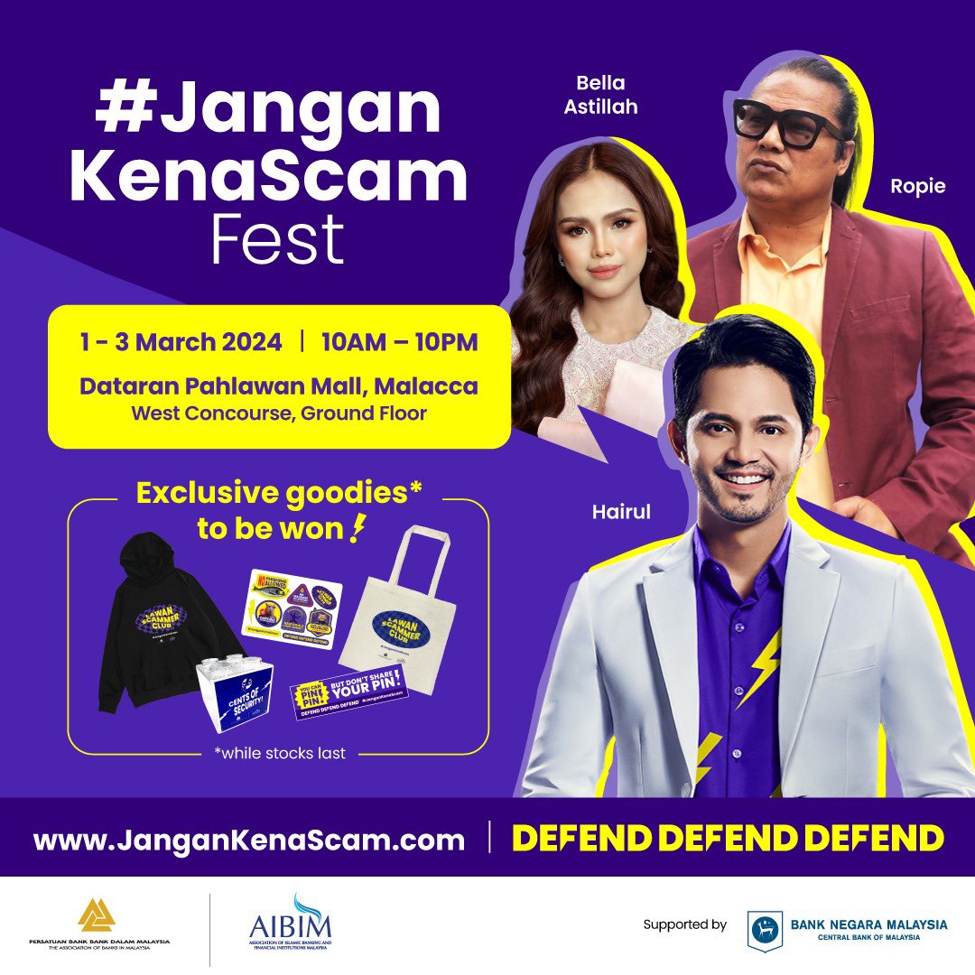 Are you in Malacca and ready to learn how you can effectively fight scams? Come join our immersive scam education roadshow at Dataran Pahlawan Mall this weekend to learn more and bring home awesome goodies! #JanganKenaScam