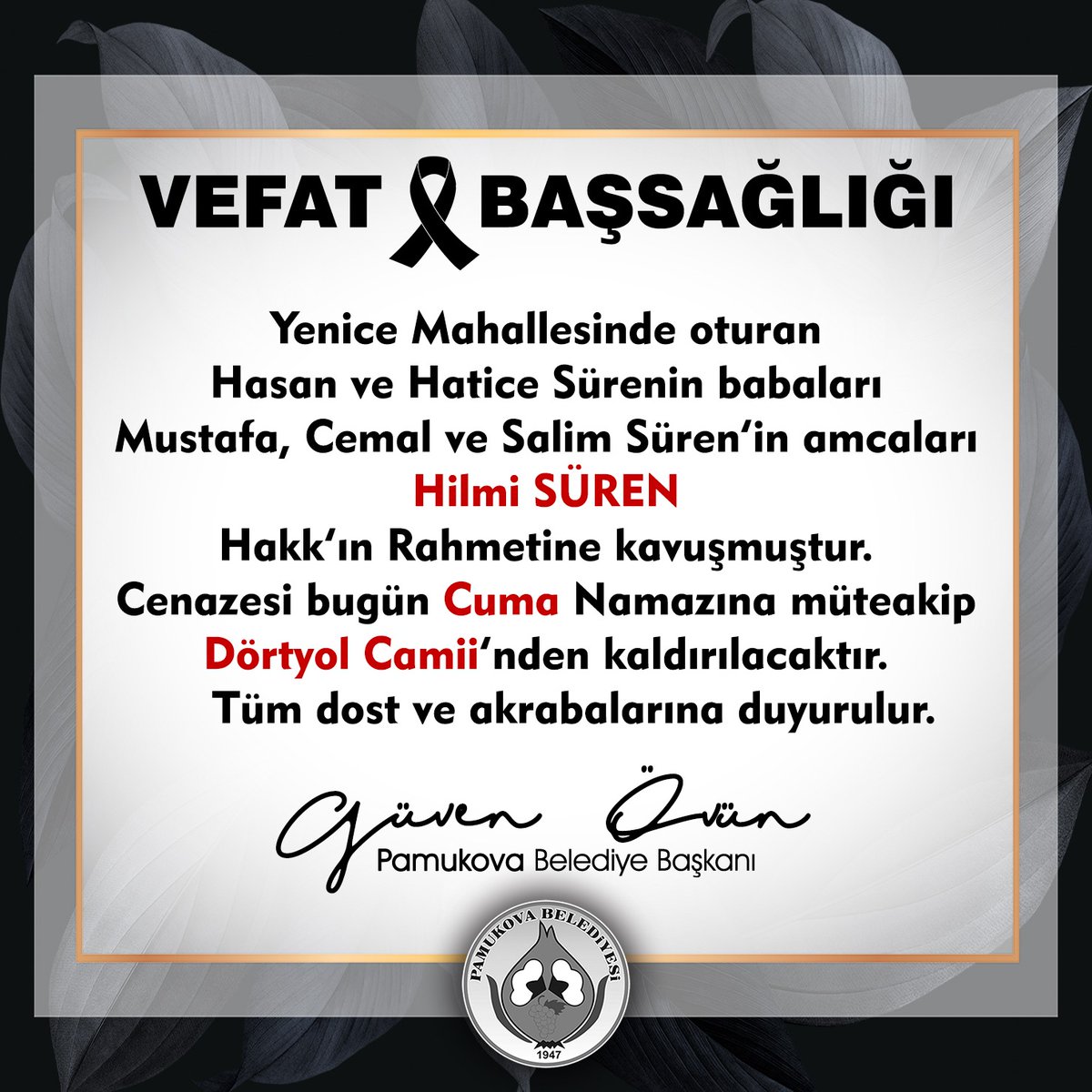 Merhuma Yüce Allah'tan rahmet, yakınlarına ve dostlarına başsağlığı dilerim.