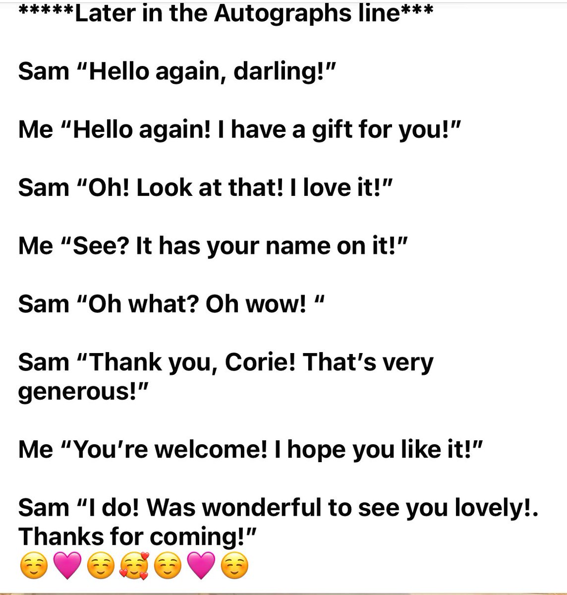 For those that aren’t on FB: My conversation with Sam over the course of the day at #Hublander. It’s been almost a week and I’m still smiling 🥰