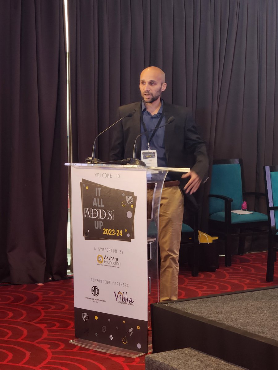 "No systemic change can be brought about without working with the govt. and the final piece is bringing together donors from all over, to make this happen"  
- Kshitij Neroorkar, <a href="/Vibha_In_India/">Vibha India</a> at #ItAllAddsUp #mathssymposium