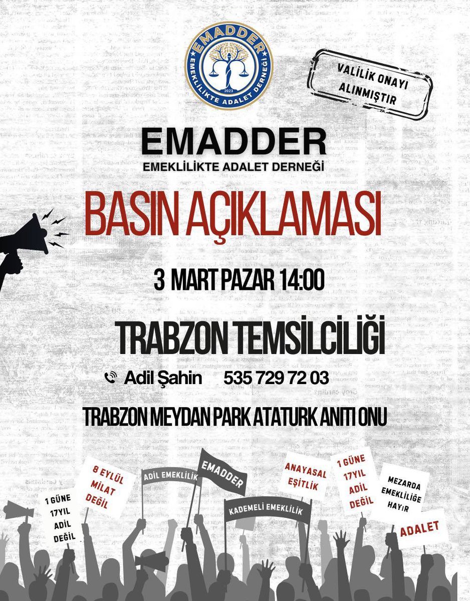 Mihriban UĞURLU ⚖️ (@mihribanugurluu) on Twitter photo Sizde çalışma olmayabilir Sayın Vedat Işıkhan <a href="/isikhanvedat/">Prof. Dr. Vedat Işıkhan</a> ancak <a href="/EmadDernegi/">EMEKLİLİKTE ADALET DERNEĞİ ⚖️</a> mizde var bilginiz olsun.
Emadder bu hafta sonu rekor kıracak.
📌4 İlde Eş Zamanlı Basın Açıklaması
Mini Miting kalabalığında
- Tekirdağ (Başkan Katılacak)
- Kocaeli (Yönetim Kurulu Katılacak)
- Sizde çalışma olmayabilir Sayın Vedat Işıkhan <a href="/isikhanvedat/">Prof. Dr. Vedat Işıkhan</a> ancak <a href="/EmadDernegi/">EMEKLİLİKTE ADALET DERNEĞİ ⚖️</a> mizde var bilginiz olsun.
Emadder bu hafta sonu rekor kıracak.
📌4 İlde Eş Zamanlı Basın Açıklaması
Mini Miting kalabalığında
- Tekirdağ (Başkan Katılacak)
- Kocaeli (Yönetim Kurulu Katılacak)
-