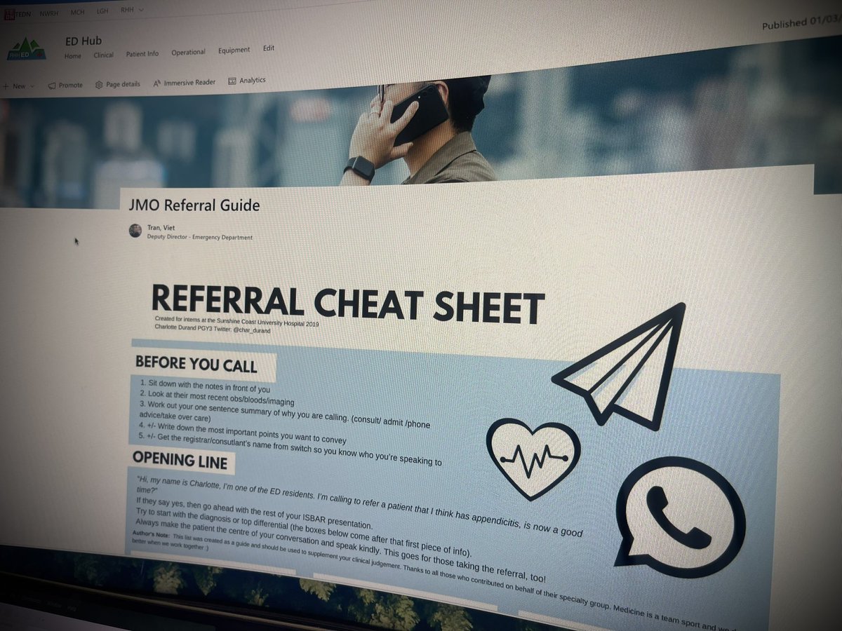 Hold the 📱! @char_durand ‘s amazing referral cheat sheet is now live on the @TasmaniaHealth , Royal Hobart hospital ED hub for easy access - thanks @drtezbrown for the 💡!