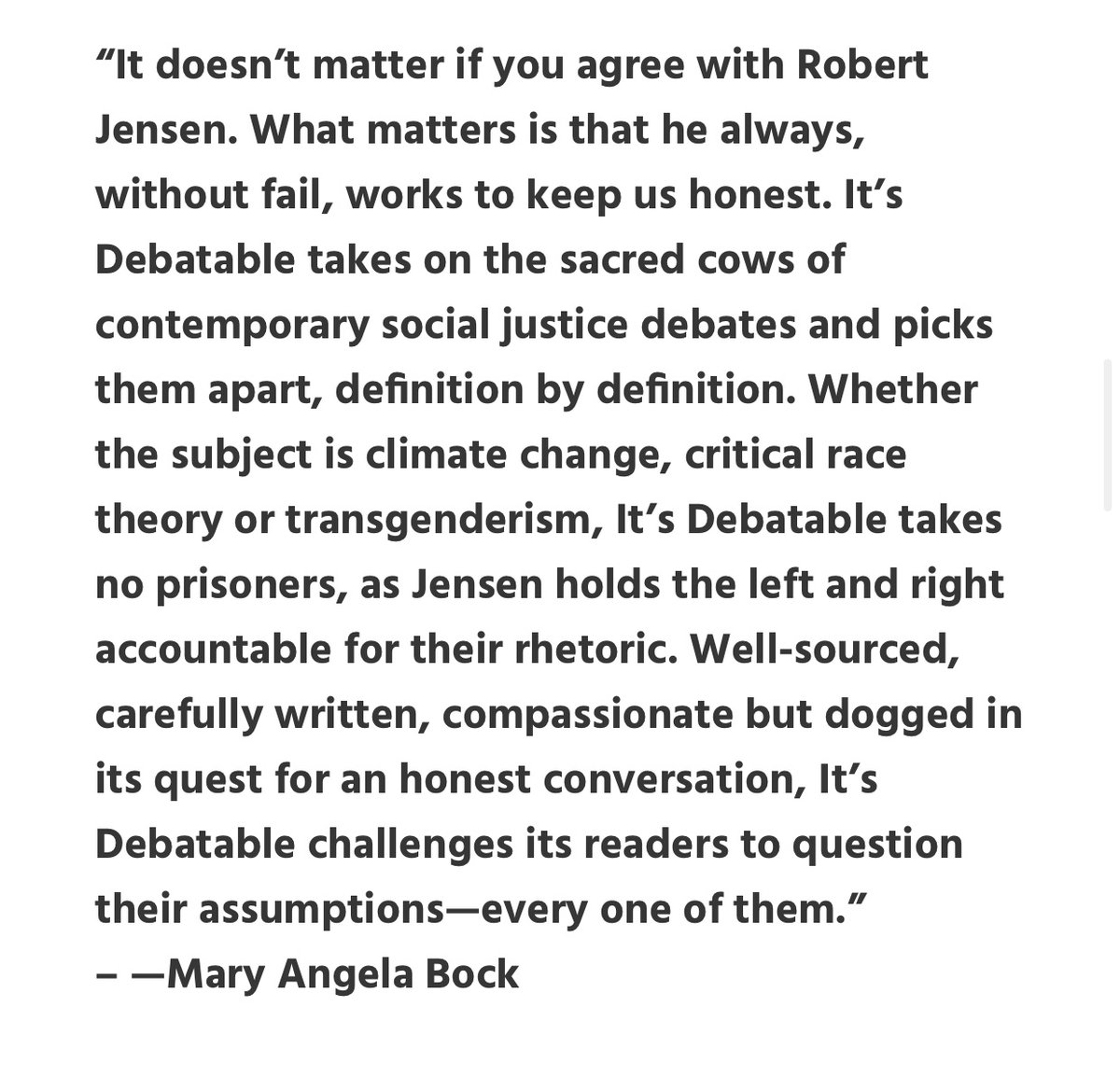 ‘It’s Debatable: Talking Authentically about Tricky Topics’, by @jensenrobertw is out this May. The book will address racism, transgenderism & ecological sustainability in Jensen’s signature clear, honest & humane style. #ItsDebatable #book #trans #racism #sustainability
