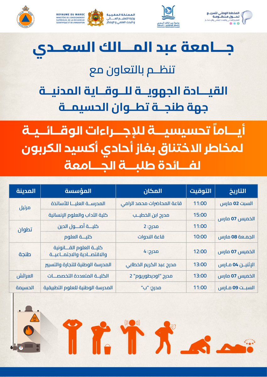 أيام تحسيسية للإجراءات الوقائية لمخاطر الاختناق بغاز أحادي أكسيد الكربون لفائدة طلبة الجامعة.