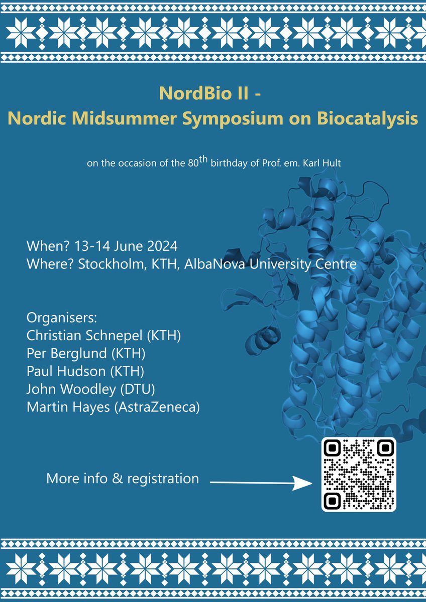 Summer is not that far away – join us to celebrate midsummer at KTH Royal Institute of Technology from 13-14 June 2024:
Register now for NordBio II - Nordic Midsummer Symposium on Biocatalysis.

sites.google.com/view/nordbio-2…