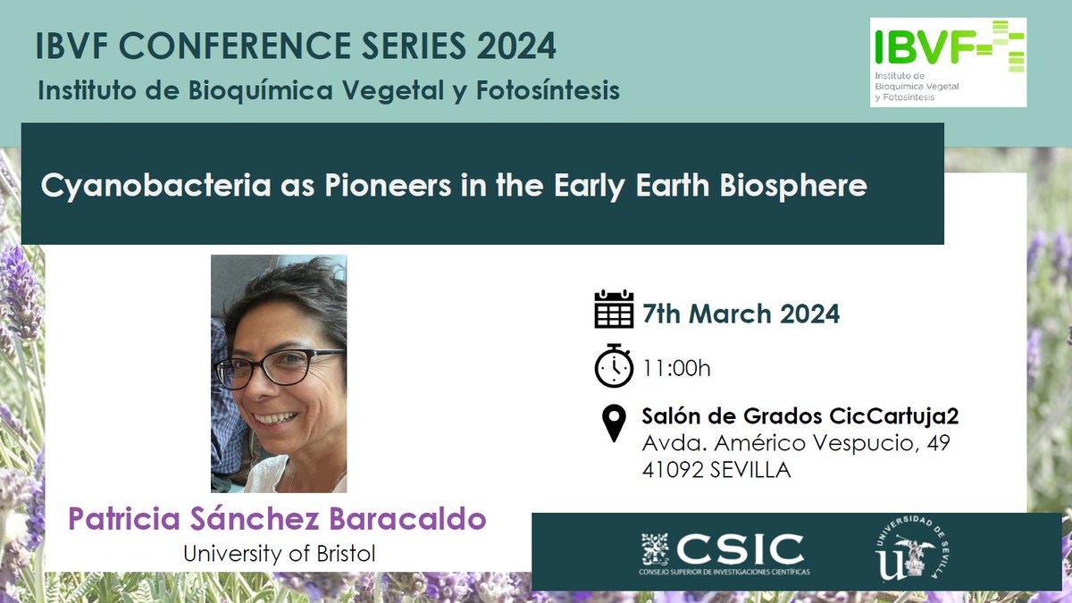 Next Seminar from our 2024 conference Series. Patricia Sánchez Baracaldo is visiting us to talk about Cyanobacteria as Pioneers in the Early Earth Biosphere Thursday7th March @ 11:00 AM, don't miss it!!