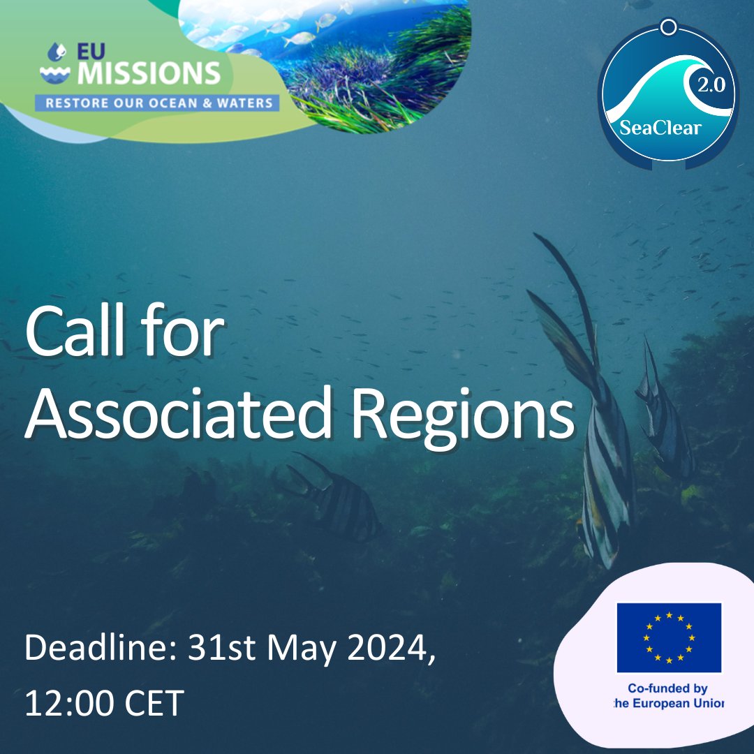 📢CALL FOR ASSOCIATED REGIONS
 SeaClear2.0 seeks to collaborate with 5 regions in the Atlantic +Arctic, Baltic, Mediterranean, & Danube/Black Sea basins! 🌍

❗️Deadline: 31st May 2024, 12:00 CET 

📧 Apply now: rb.gy/nmbluy

@OurMissionOcean #SeaClear2 #MissionOcean
