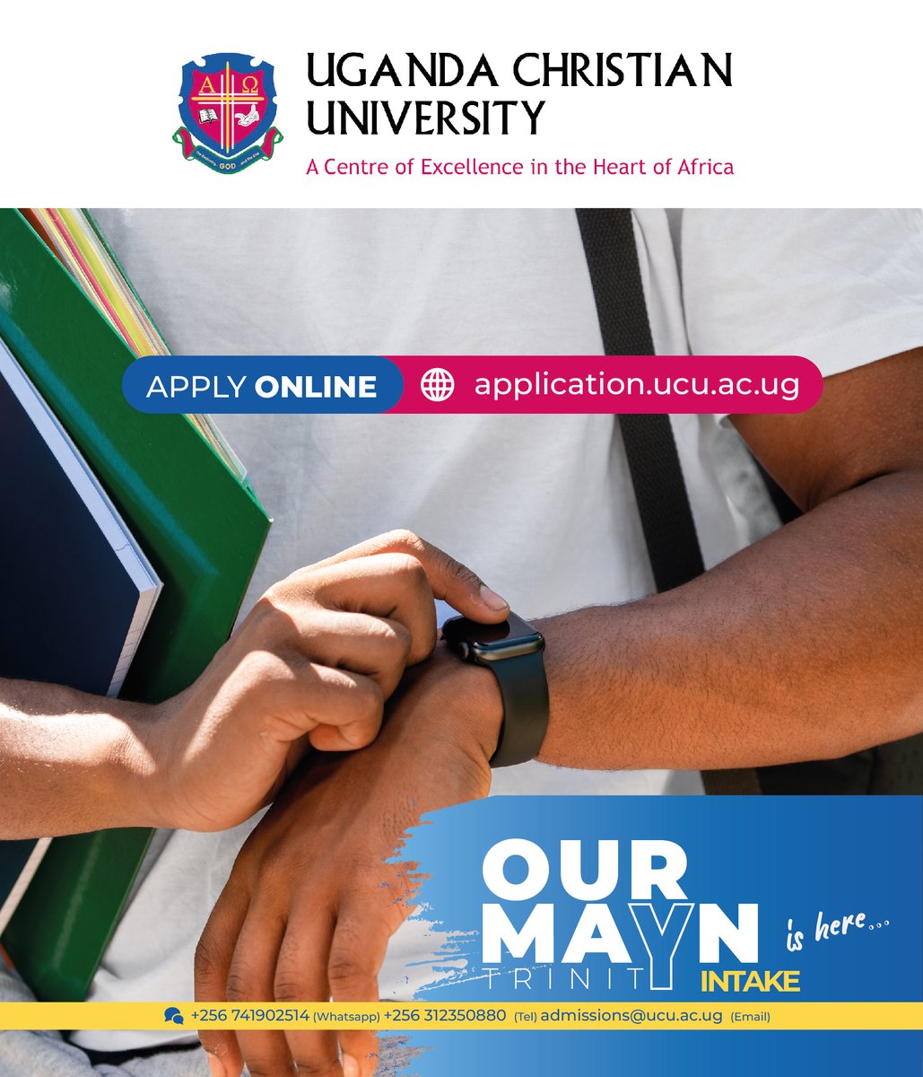 We are receiving applications for undergraduate and postgraduate programmes for the MAY (Trinity) 2024 Intake. Apply online - application.ucu.ac.ug