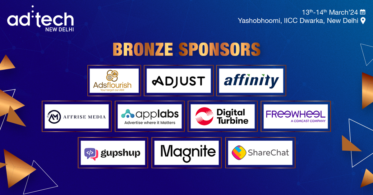 Announcing the Bronze Sponsors for ad:tech 2024: @Adsflourish2, @adjustcom ,@AffinityMediaGr, @AffriseM, @AppLabsAI, @DigitalTurbine, @FreeWheel, @gupshup, @magnite, @sharechatapp: bit.ly/47YWnRU

#adtechin #adtech2024 #martech #WeAreComexposium