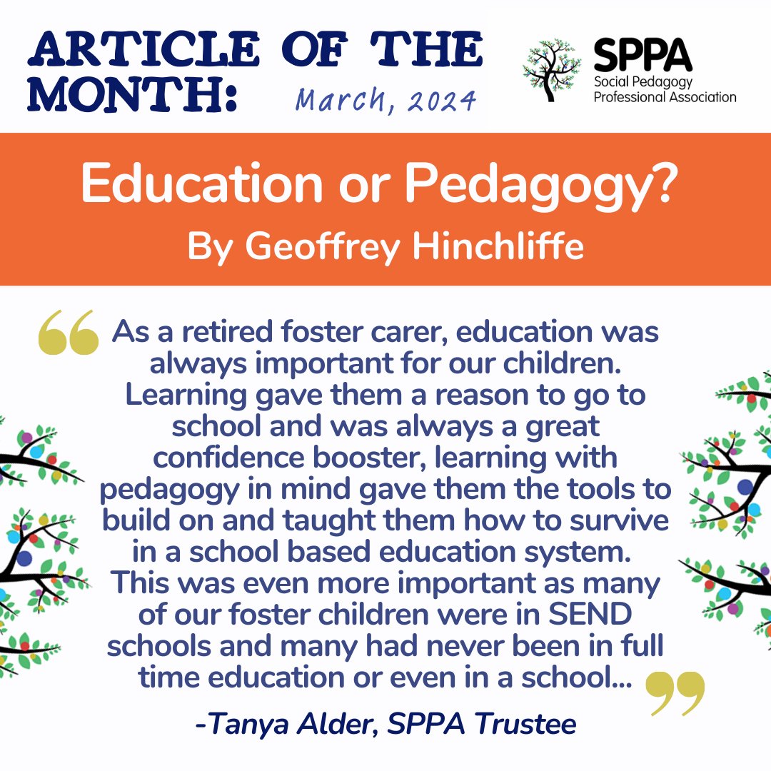 The article of this month was chosen by Tanya Alder, SPPA Trustee and Treasurer, and it was written by Geoffrey Hinchliffe. 
Read the full article here:
researchgate.net/publication/22…

#articleofthemonth #socialpedagogy #pedagogiasocial #goodreads