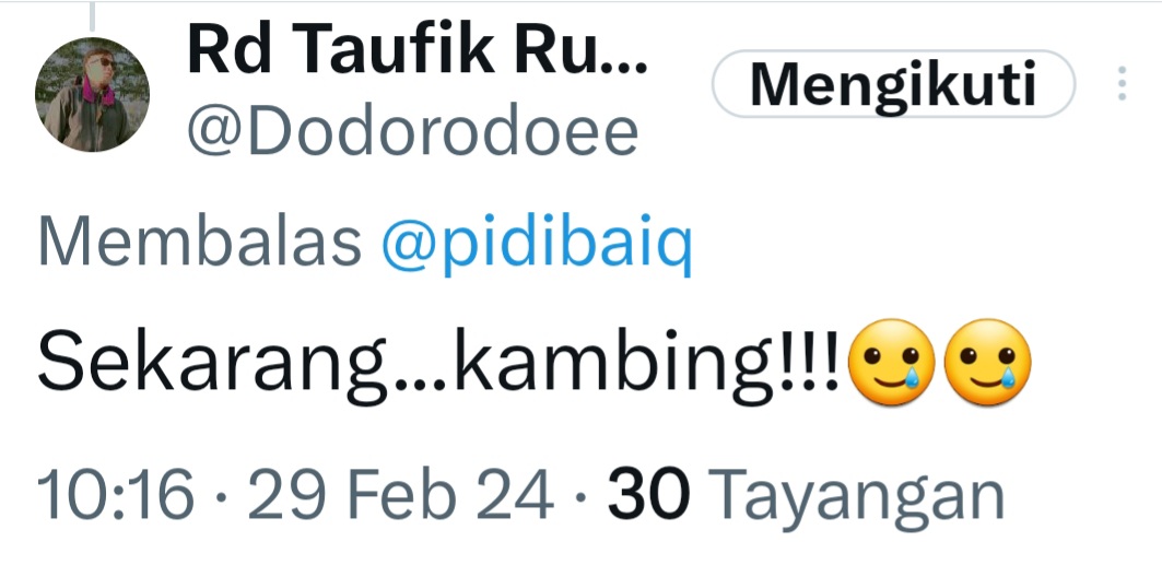 Pengumuman Pemenang Quis: 'Bagimu apakah aku, seperti monyet atau kambing sekarang. Pemenangnya @Dodorodoee berhak atas uang 500 ribu rupiah. Kepada yang bersangkutan silakan kirim nomor rekeningnya melalui DM. Selamat ya!