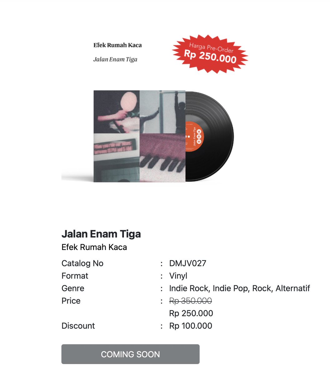 Pre Order vinyl Jalan Enam Tiga dibuka jam 15.00 WIB hari Ini di website demajors.com! Hanya sampai tanggal 3 Maret. demajors.com/Album/detailAl…