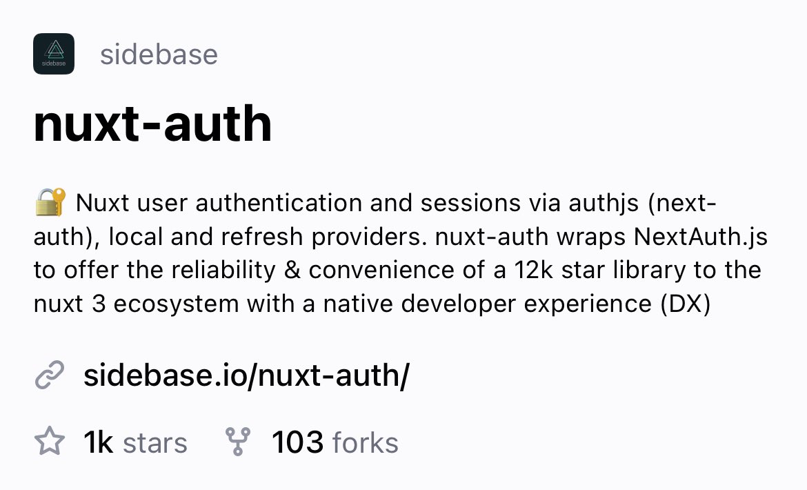 As a very fitting end to <a href="/vuejsamsterdam/">Vuejs Amsterdam</a>, @sidebase/nuxt-auth, just crossed the 1k star threshold! 

Thank you to everyone for your support!