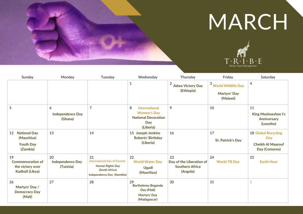 TribeComAFT's tweet photo. This March, we're not just marking the days on the calendar; we're celebrating empowerment, wildlife, and our planet. Join us in observing International Women's Day 🌸, World Wildlife Day 🐾, and Earth Hour, to name a few.

#MarchCelebrations #WomensDay #WorldWildlifeDay https://t.co/LCuLPpg4Qv
