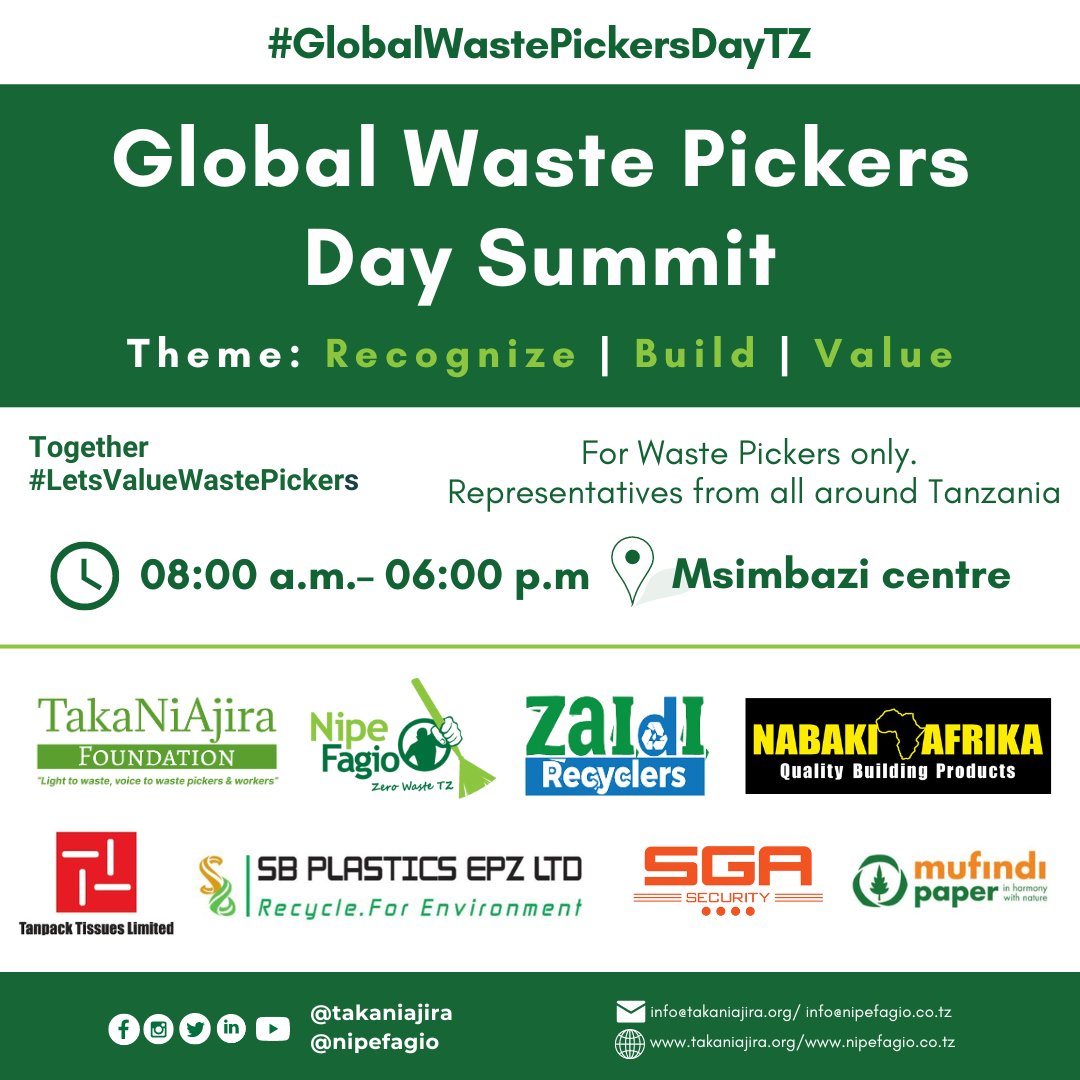 The Global #WastePickersDay summit is happening today!  Join us in honouring #wastepickers, investing in their education, and championing a more equitable and sustainable waste management ecosystem. #LetsValueWastePickers #GlobalWastePickersDayTZ #WasteHeroes #ValueWastePickersTZ