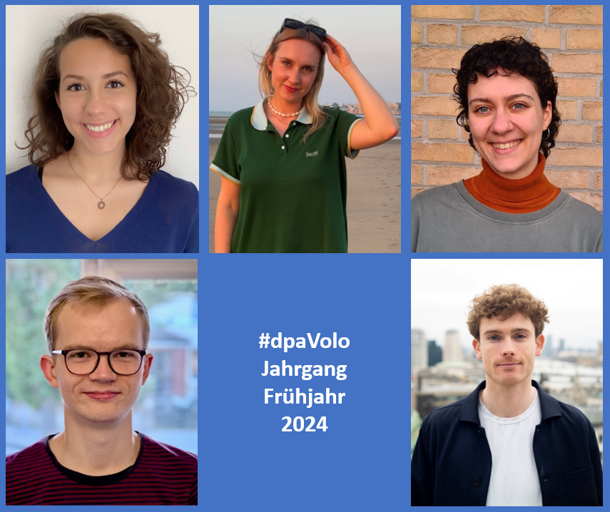 Heute starten fünf neue Volos ihre journalistische Ausbildung bei <a href="/dpa/">dpa</a>: <a href="/nick_graeber/">Niklas</a>, <a href="/mvklenze/">Maximilian v. Klenze</a>, <a href="/ma_henkel/">Magdalena Henkel</a>, <a href="/helenadolderer/">helenadolderer</a>
und <a href="/awindzio/">Alicia Windzio</a>.
Herzlich willkommen im #dpaVolo! Infos zum Volontariat: dpa.com/de/karriere/vo…