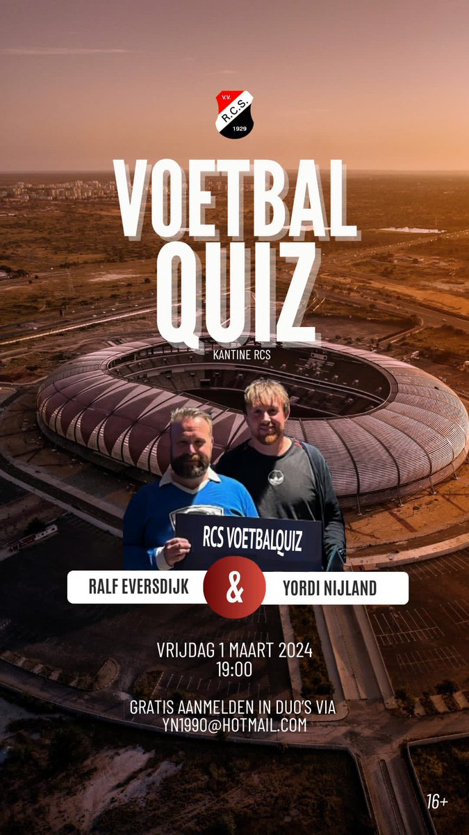 Vanavond voetbalquiz onder de deskundige leiding van Ralf Eversdijk en Yordi Nijland.