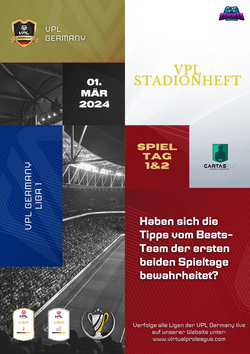 Die ersten beiden Spieltage der VPL Germany Liga 1 wurden gespielt und wir haben für euch beide zusammengefasst! 

Stadionheft-Download Link:
we.tl/t-sepZ0Fla0v

Link zur Liga:
virtualproleague.com/.../11vs11/235…

▶️ discord.gg/zRt4sEGJsU