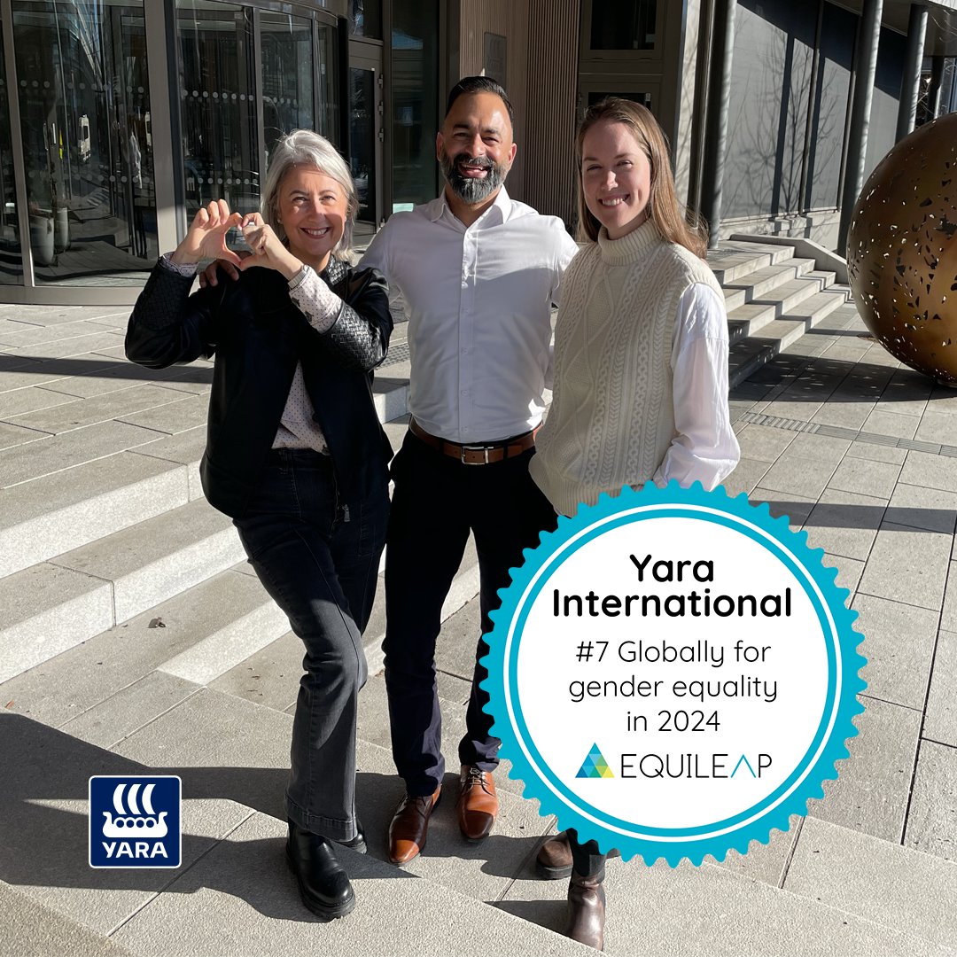 We're proud to share Yara has been ranked 7th globally for gender equality by <a href="/equileap/">Equileap</a>! 🏆

We believe our people are our greatest asset &amp; that means a diverse workforce. ❤

Thanks to all colleagues for driving DEI efforts which are empowering us to tackle global challenges! 🌍