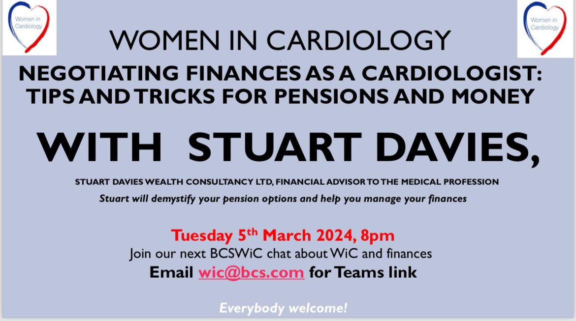 Last chance to sign up for the WiC webinar on pensions and finances. Bring along your questions for Stuart.