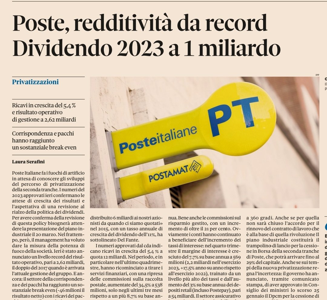 Gitro77's tweet photo. "Poste, redditività record". Ennesimo motivo che giustificherebbe una sua completa nazionalizzazione. E invece il Governo ha dato il via libera a un'ulteriore privatizzazione, tra il 10% e il 20%. Fenomeni! https://t.co/XCFnHR7qYV