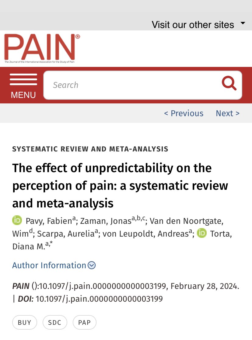 Does unpredictability affect pain perception? We address the question in our newly published meta-analysis now online 👇🏼 @OGPLeuven @PAINthejournal