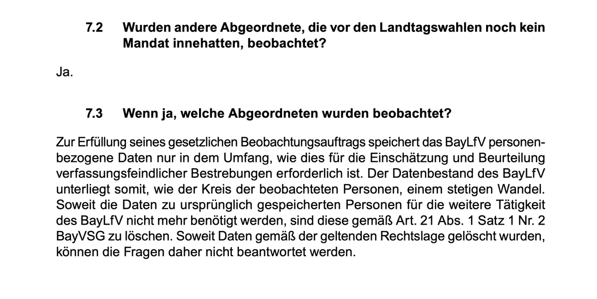 1⃣Diese Passage aus Anfrage eines AfD-Landtagsabgeordneten zeigt die momentane Fesselung des 'Frühwarnsystems' LfV Bayern. Öffentlichkeitsarbeit zur AfD beruht auf Aussagen von Höcke oder niederen Funktionären sowie Kontakten zu rechtsextremen Gruppen. AfD nutzt das aus: